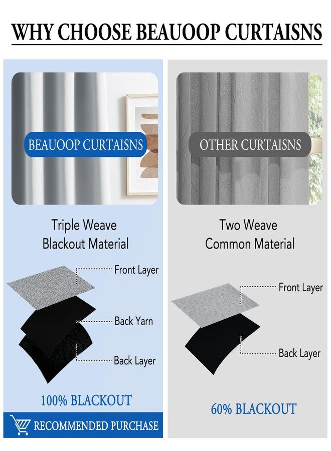 Beauoop Grey 100% Blackout Curtains 84 Inch Long 2 Panels for Bedroom Living Room Solid Room Darkening Thermal Insulated Soundproof Energy Saving Grommet Top Window Treatment Drapes,52x84 2 Set - Image 4